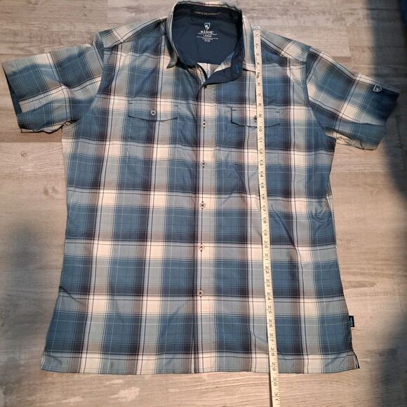 Kuhl Button Up Shirt Blue Mens Size Large Short Sleeve Plaid Outdoors - Picture 7 of 10